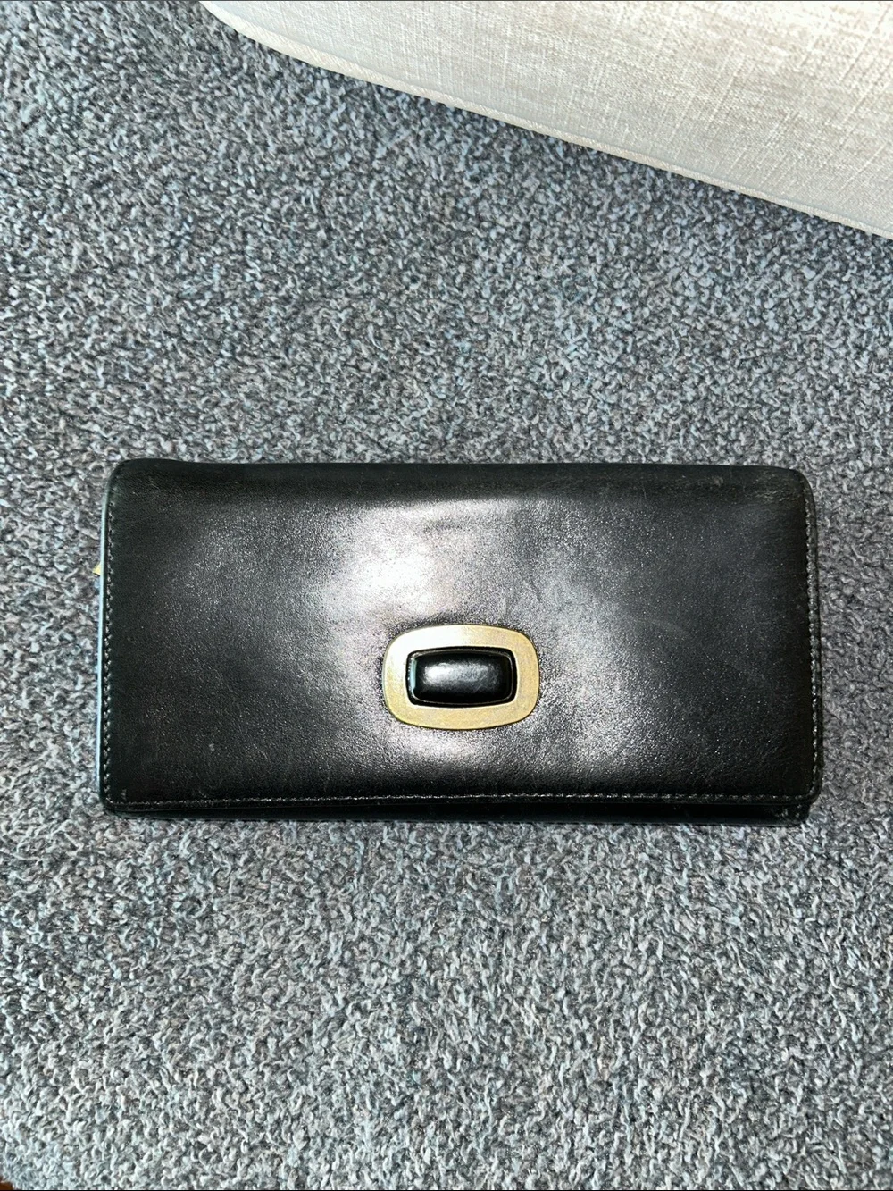 HOBO Black Leather Phone Wallet with Brass-Tone and houndstooth interior